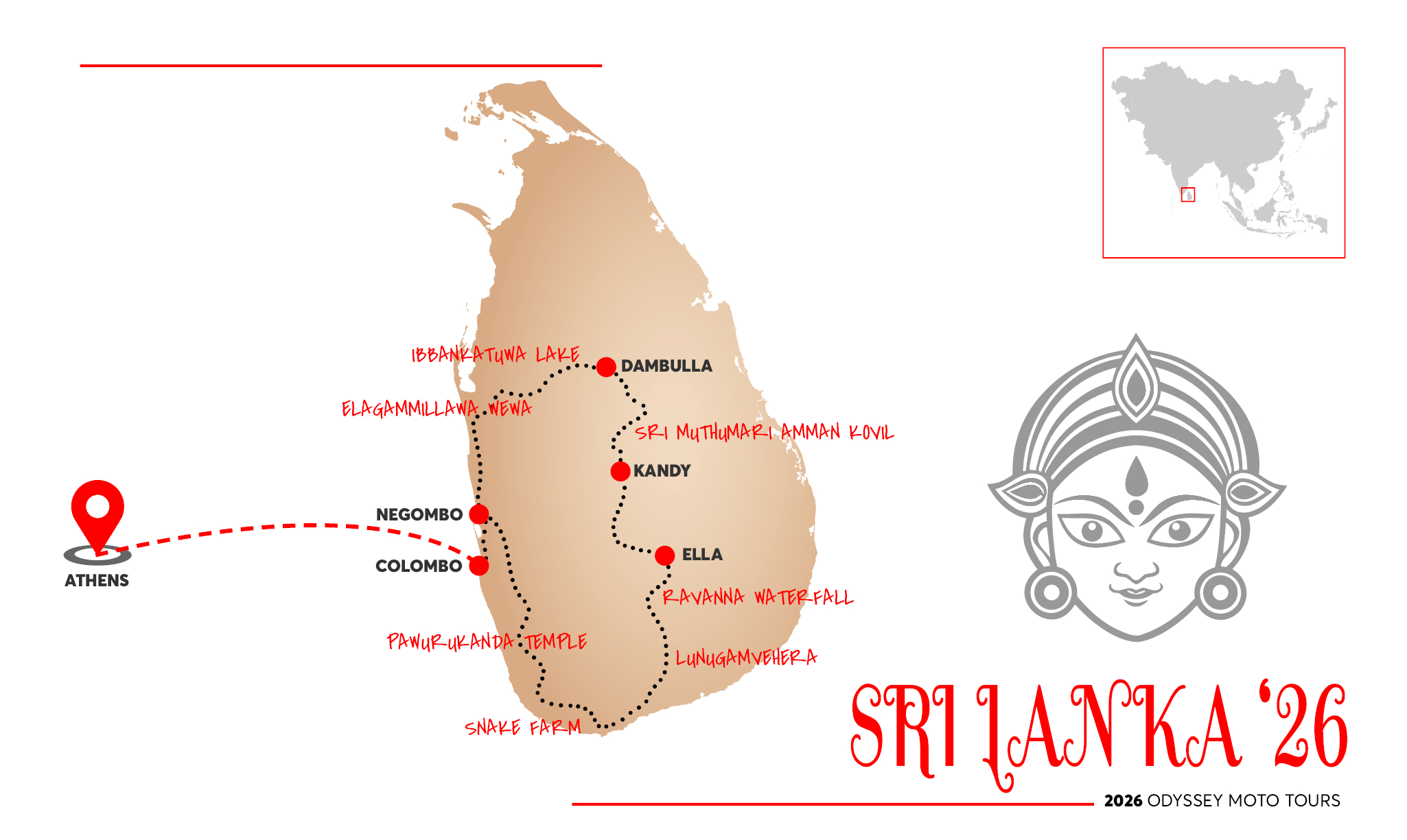 Sri Lanka motorcycle tour map